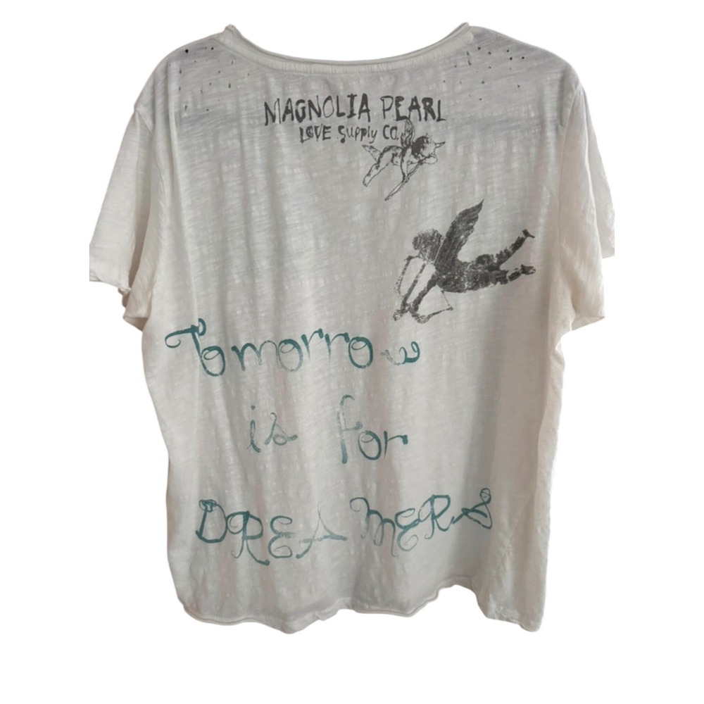 Magnolia Pearl Inner Peace Graphic Boyfriend Tee White Cotton O/S Distressed - Picture 5 of 8